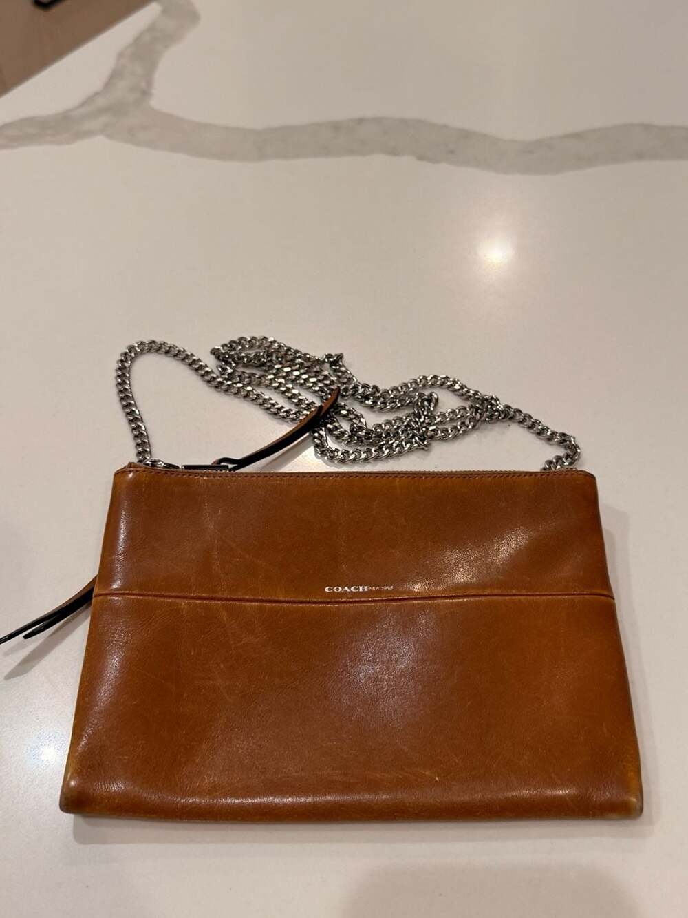 Coach Brown Leather Crossbody Bag Silver Chain